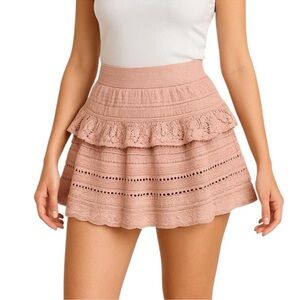 AERIE CROCHET RUFFLE MINI SKIRT ! Vintage pink! Elastic ! New! M